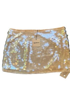 superdown Iridescent Sequin Mini Skirt Ivory NWT